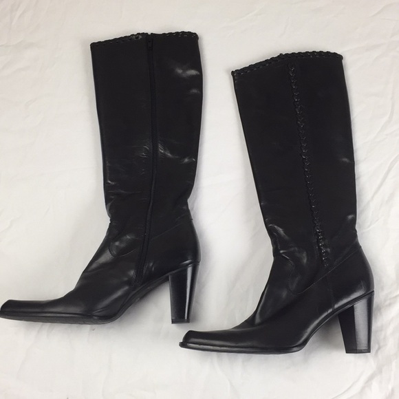 Stuart Weitzman Shoes - Stuart Weitzman Knee High Black Leather Winter Boots 3.5” Heel Full Zipup EUC